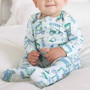 Caden Lane Birdie Babes Zipper Footie Green Golf Bamboo Footie Sleeper Pajamas